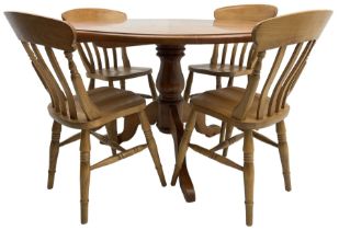 Waxed pine circular pedestal dining table (D122cm