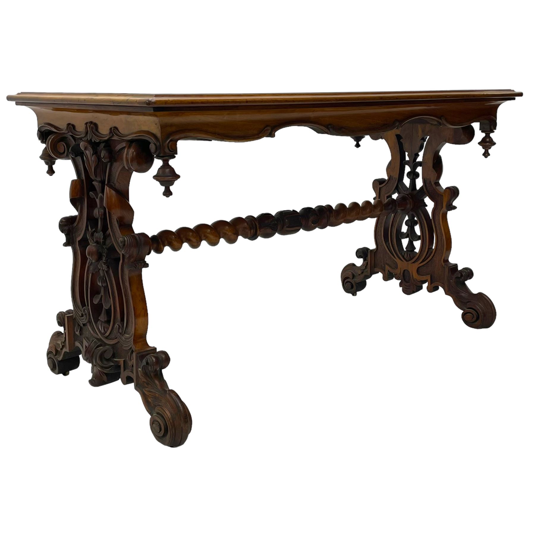Victorian figured walnut stretcher side table - Bild 6 aus 15
