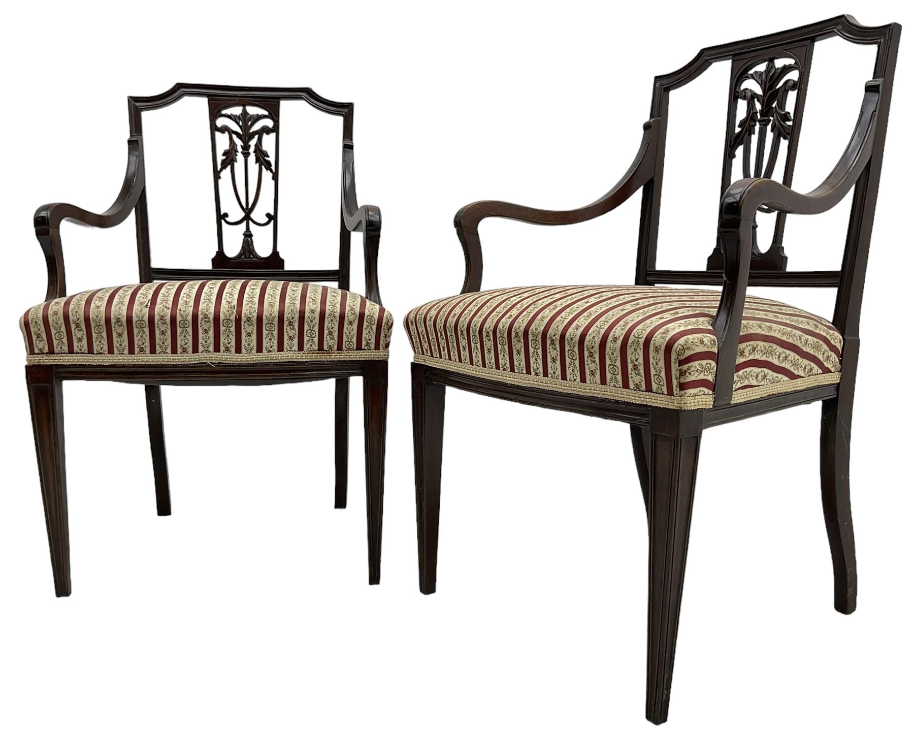 Edwardian mahogany framed three-piece salon suite - two-seat sofa - Image 7 of 14