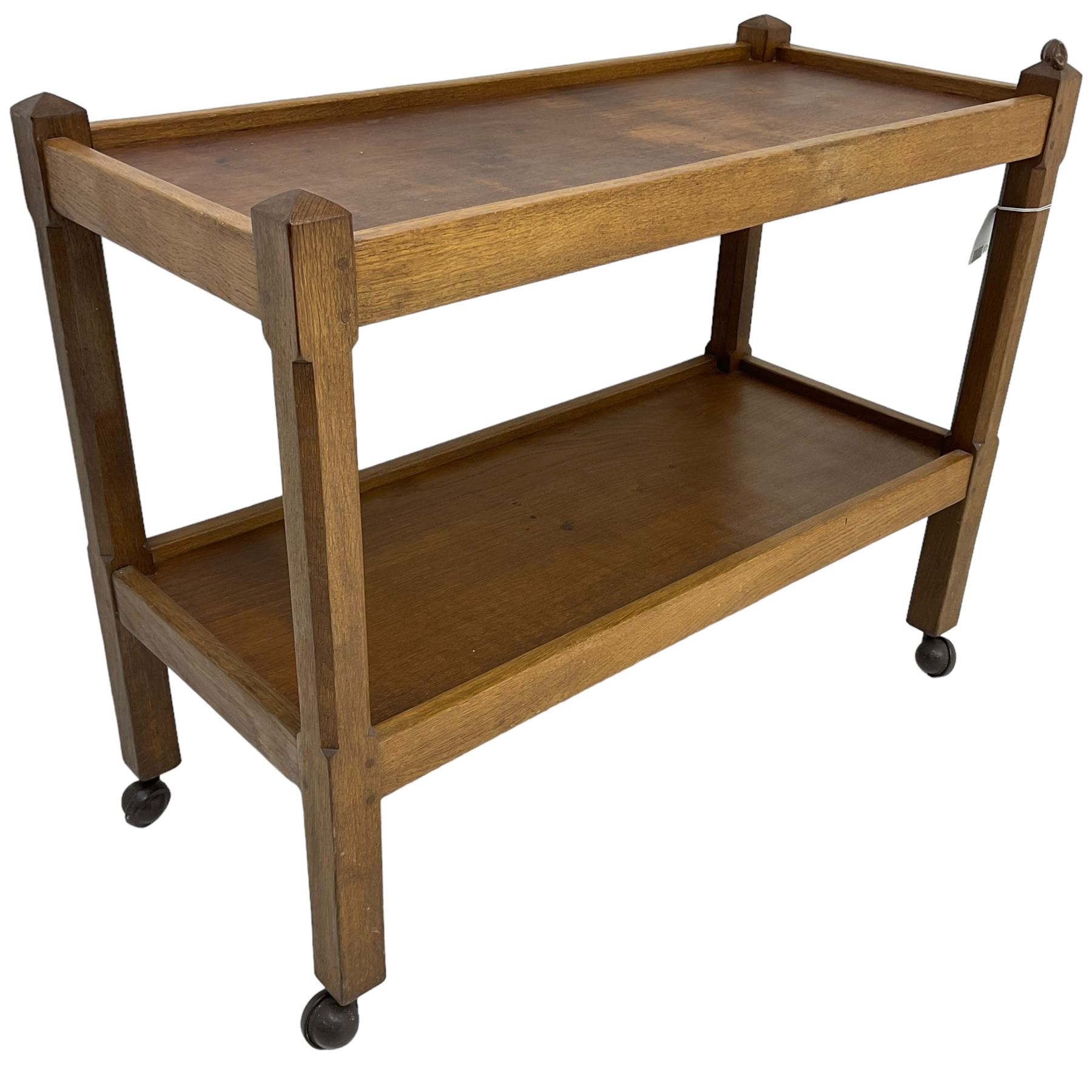 Rabbitman - adzed oak two-tier drinks trolley - Image 6 of 7