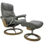 Stressless by Ekornes - 'Large Opal Siganture' reclining armchair with matching footstool
