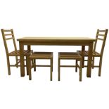 Light beech rectangular dining table; together with two chairs and two stools