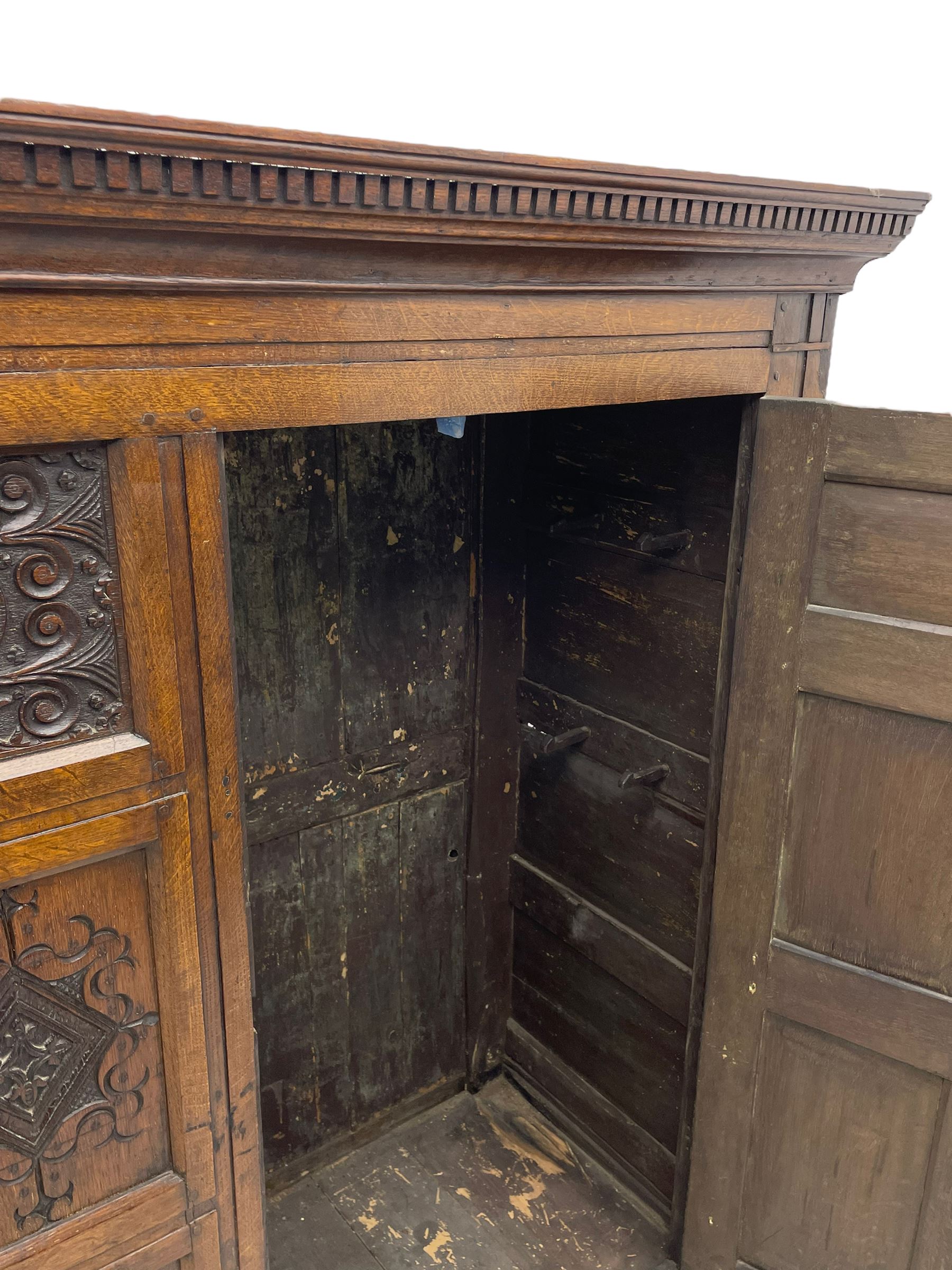 Large 18th century and later oak livery cupboard - Image 9 of 10