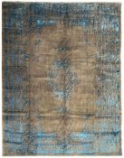 Large Persian grey stone and luminous blue ground carpet