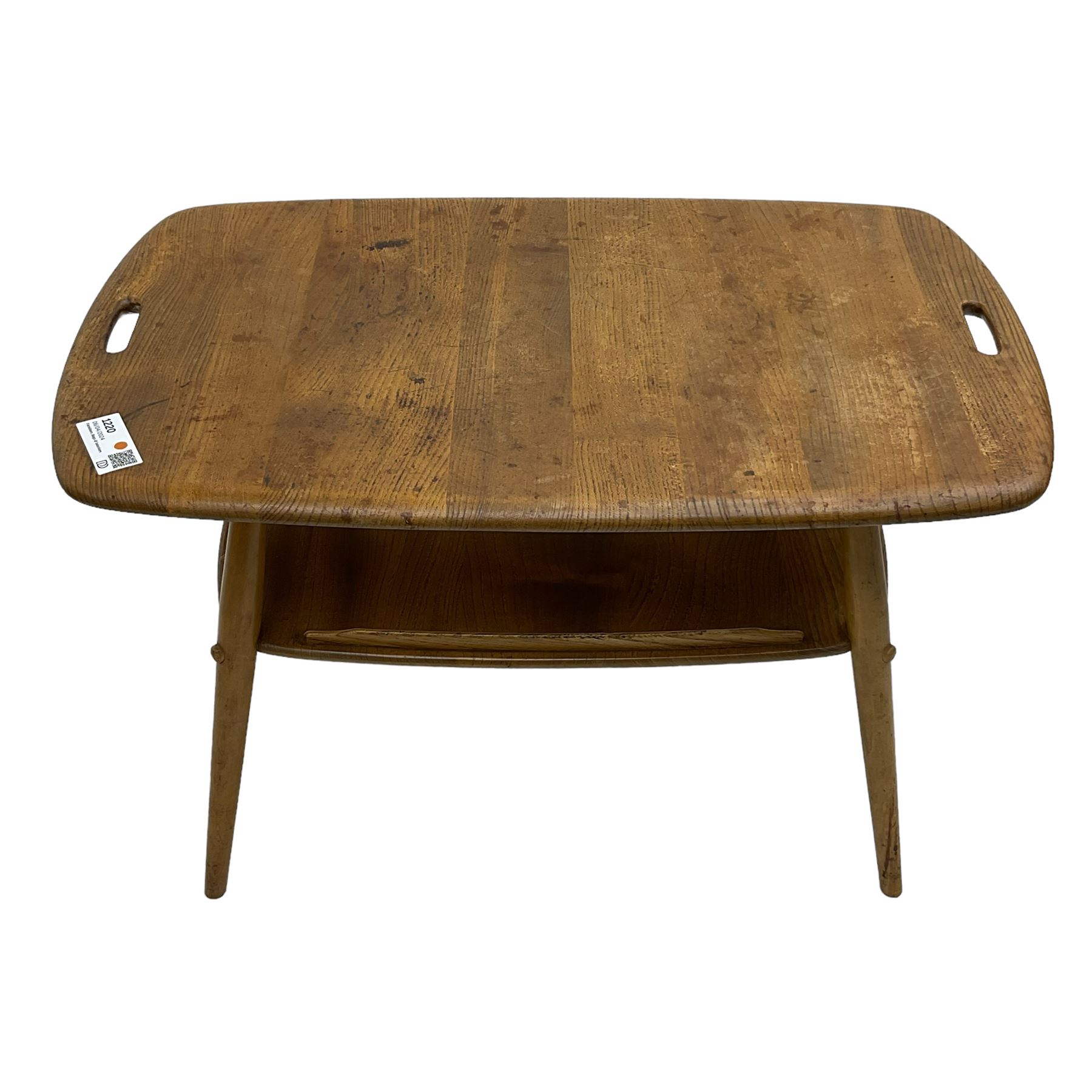 Ercol - mid-20th century elm and beech model. 457 butler's tray two-tier coffee table - Image 2 of 4