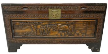 20th century carved camphor wood chest