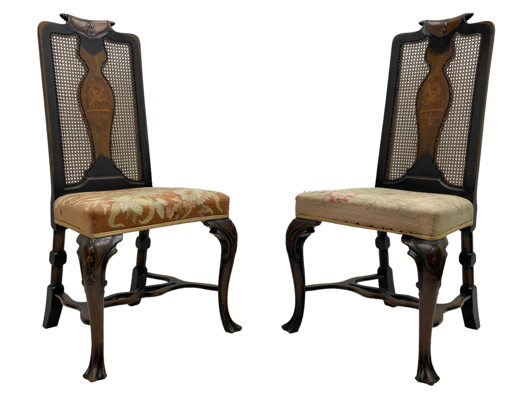 Early 20th century set of four stained beech framed dining chairs - Image 13 of 13