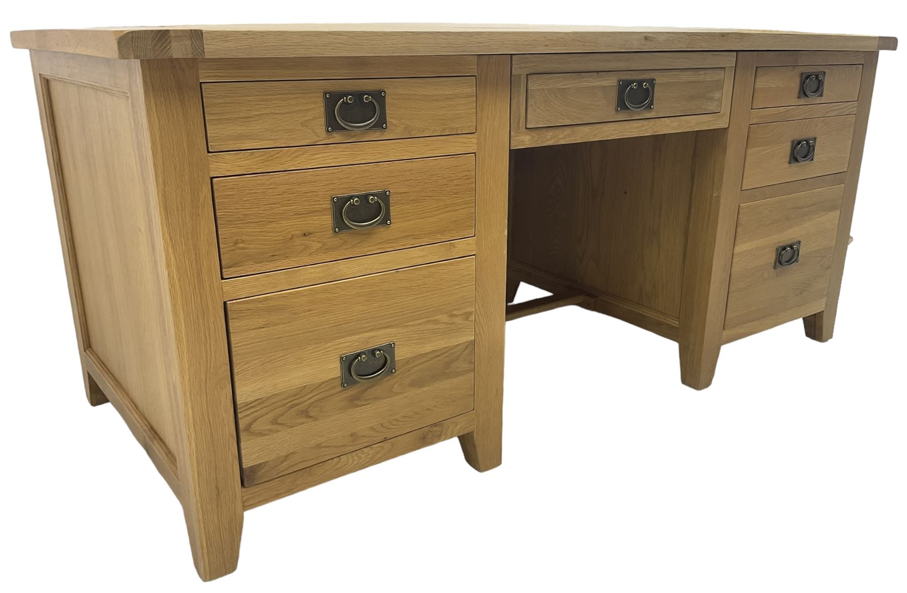 Light oak twin pedestal desk - Image 5 of 6