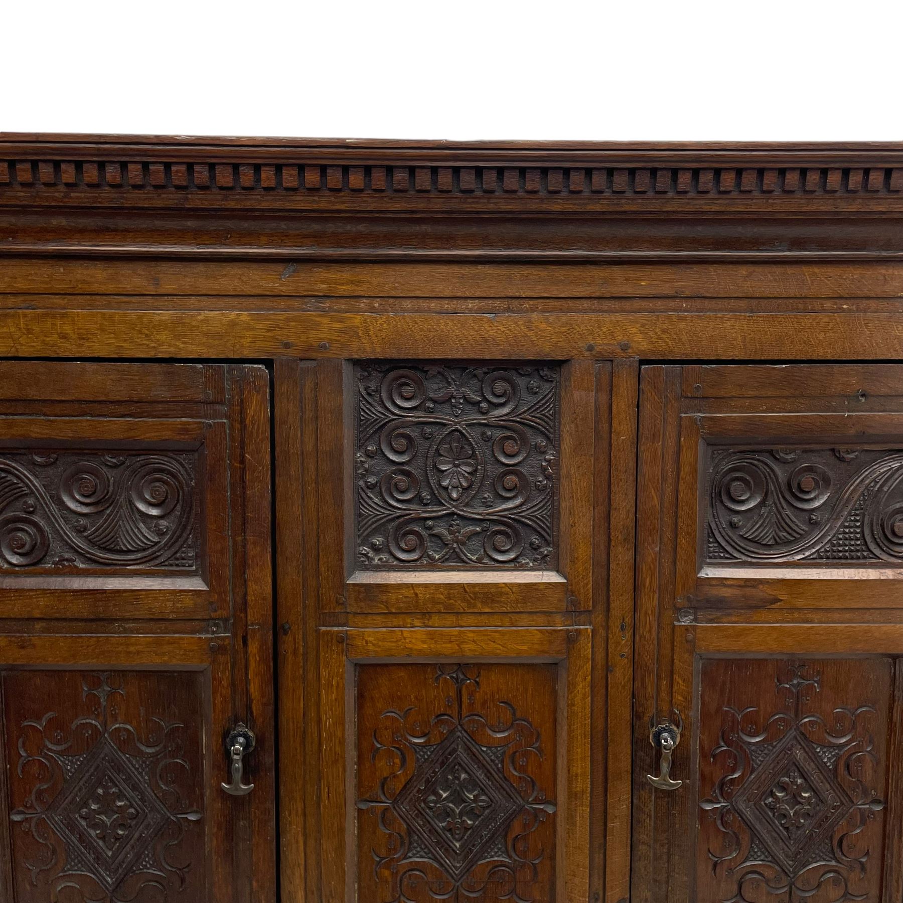 Large 18th century and later oak livery cupboard - Image 5 of 10