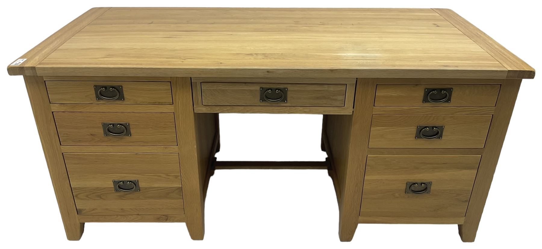 Light oak twin pedestal desk - Image 3 of 6