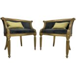 Pair of French design gilt framed tub shaped armchairs