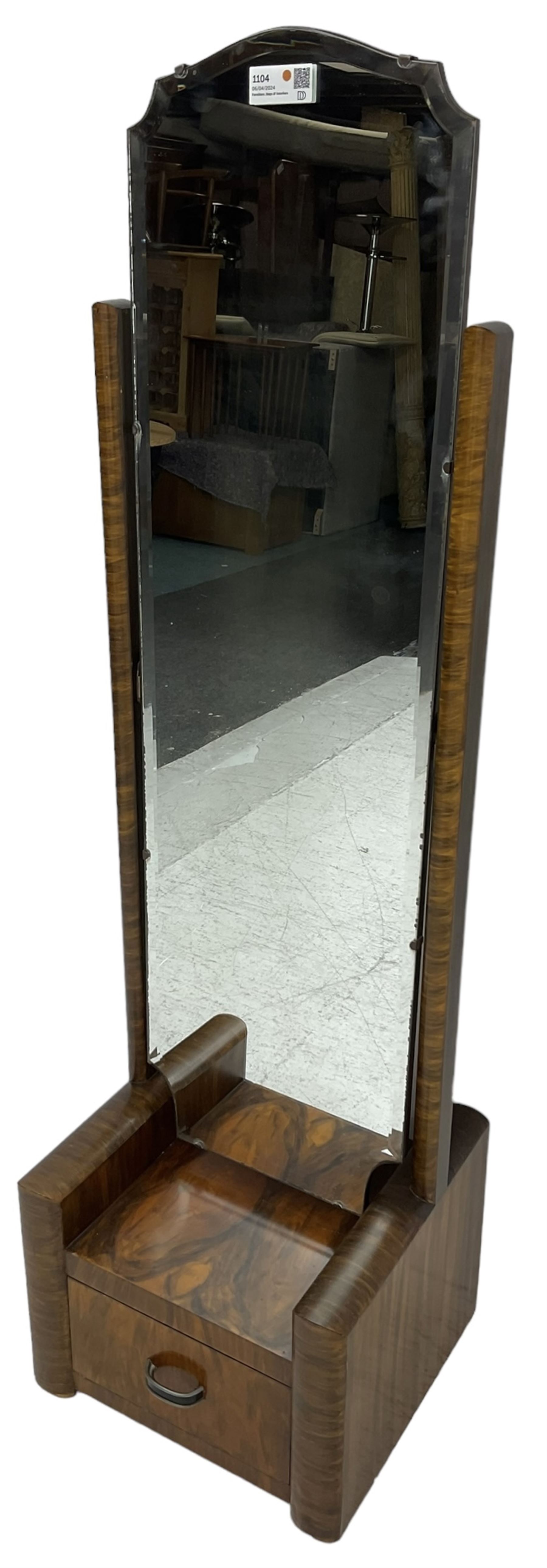 Art Deco period figured walnut cheval dressing mirror - Image 5 of 5