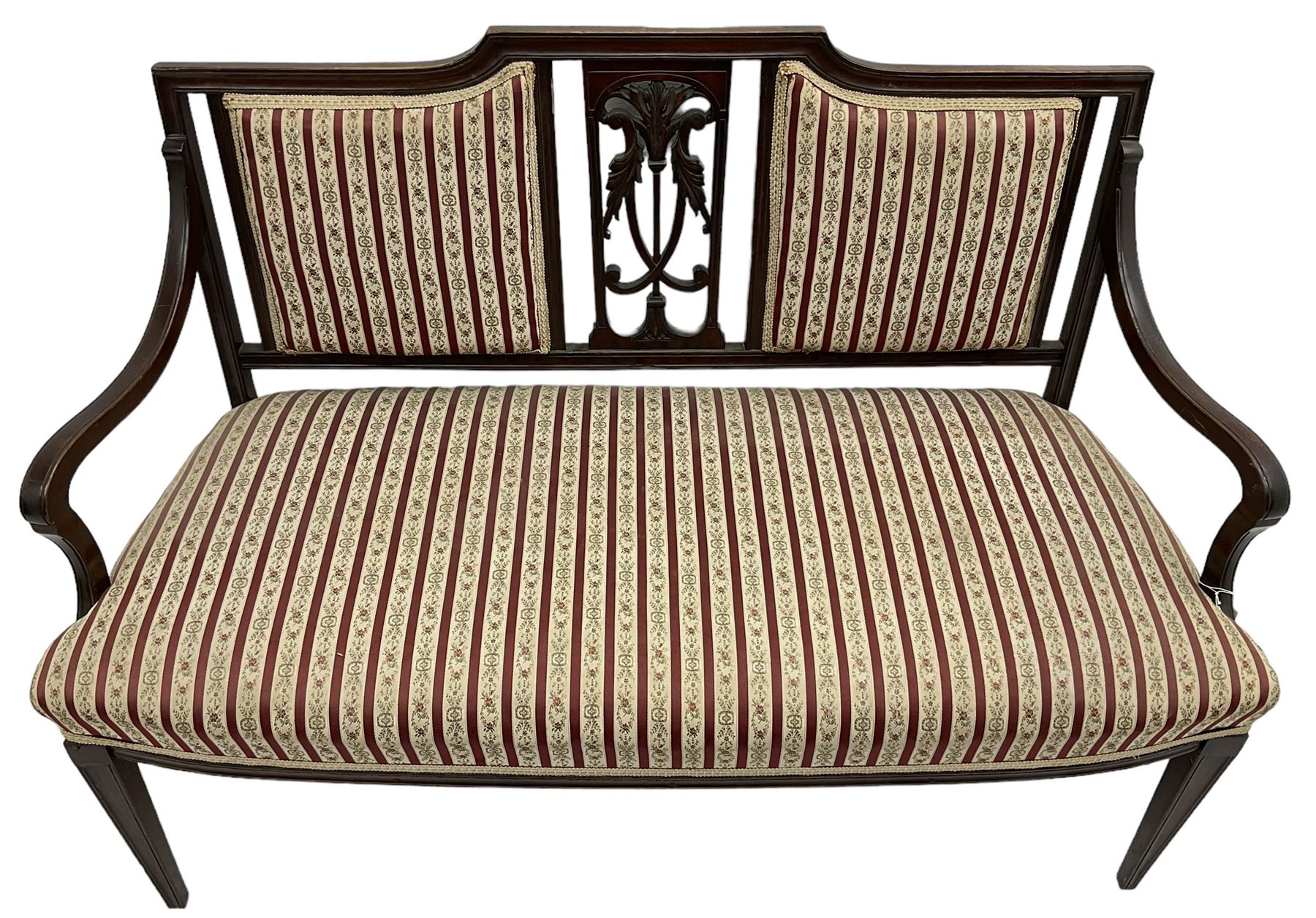 Edwardian mahogany framed three-piece salon suite - two-seat sofa - Image 10 of 14