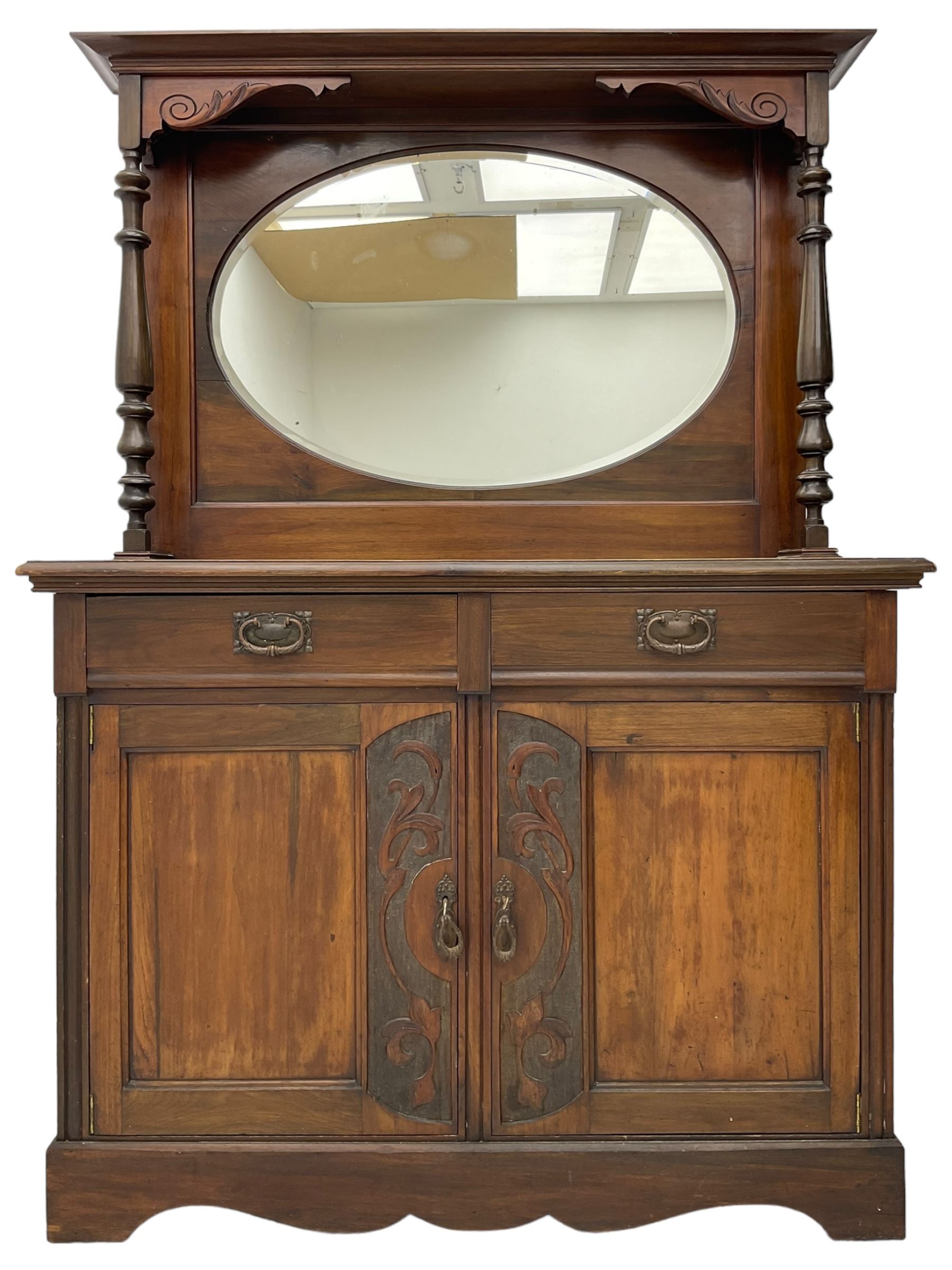 Victorian carved walnut mirror-back chiffonier