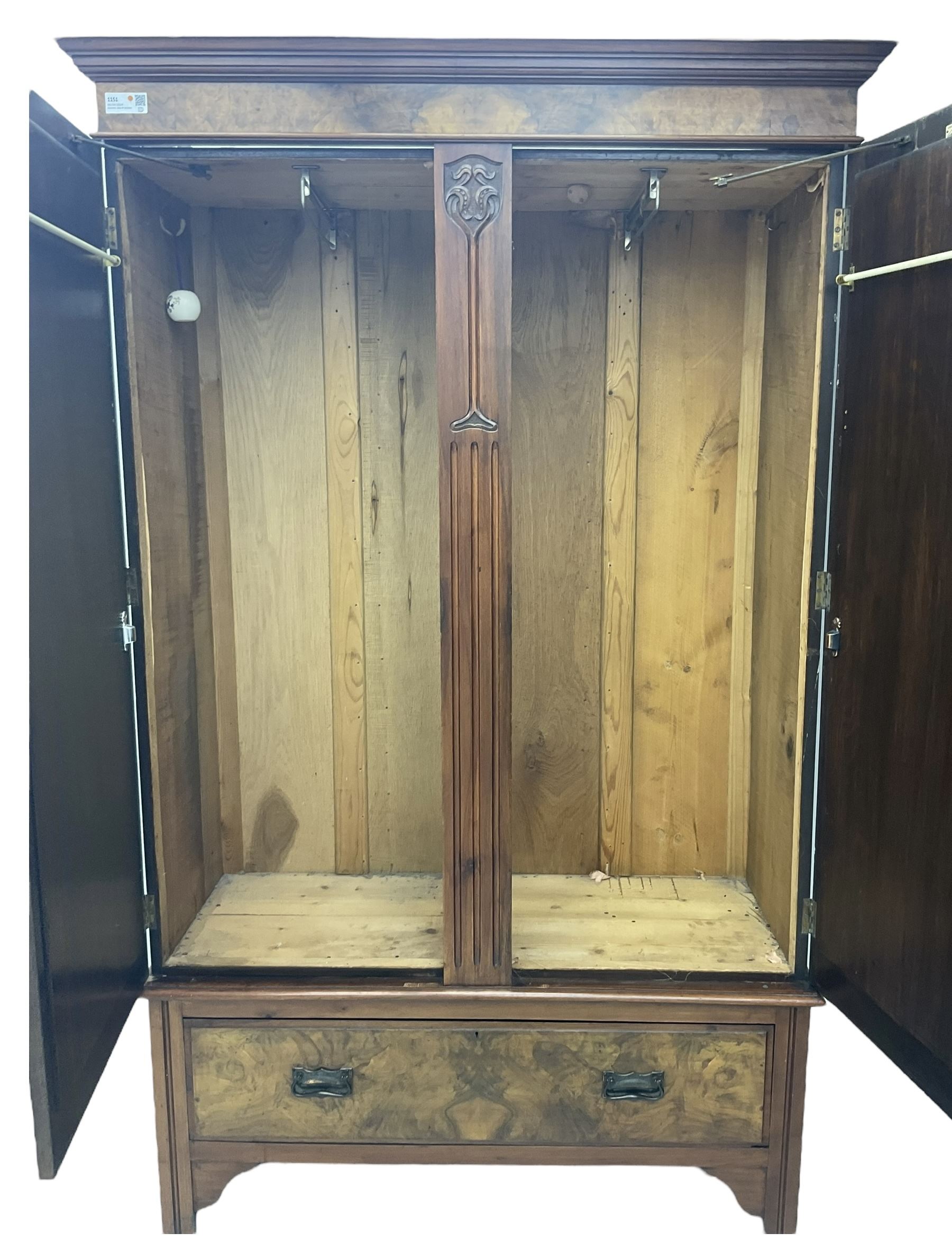 Edwardian figured walnut double wardrobe - Image 7 of 7