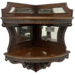 Edwardian carved oak corner wall shelf