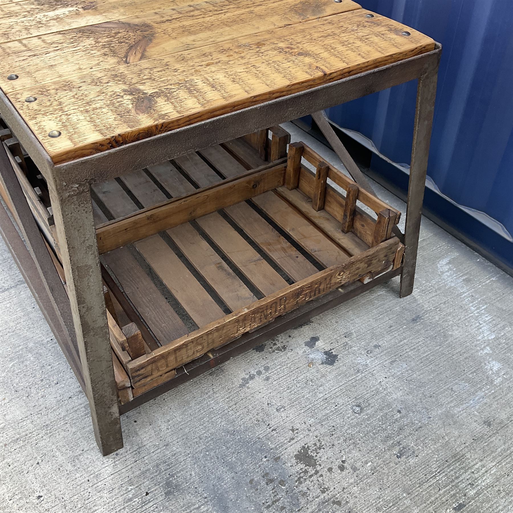 Large reclaimed industrial wrought metal and pine table - Image 5 of 6