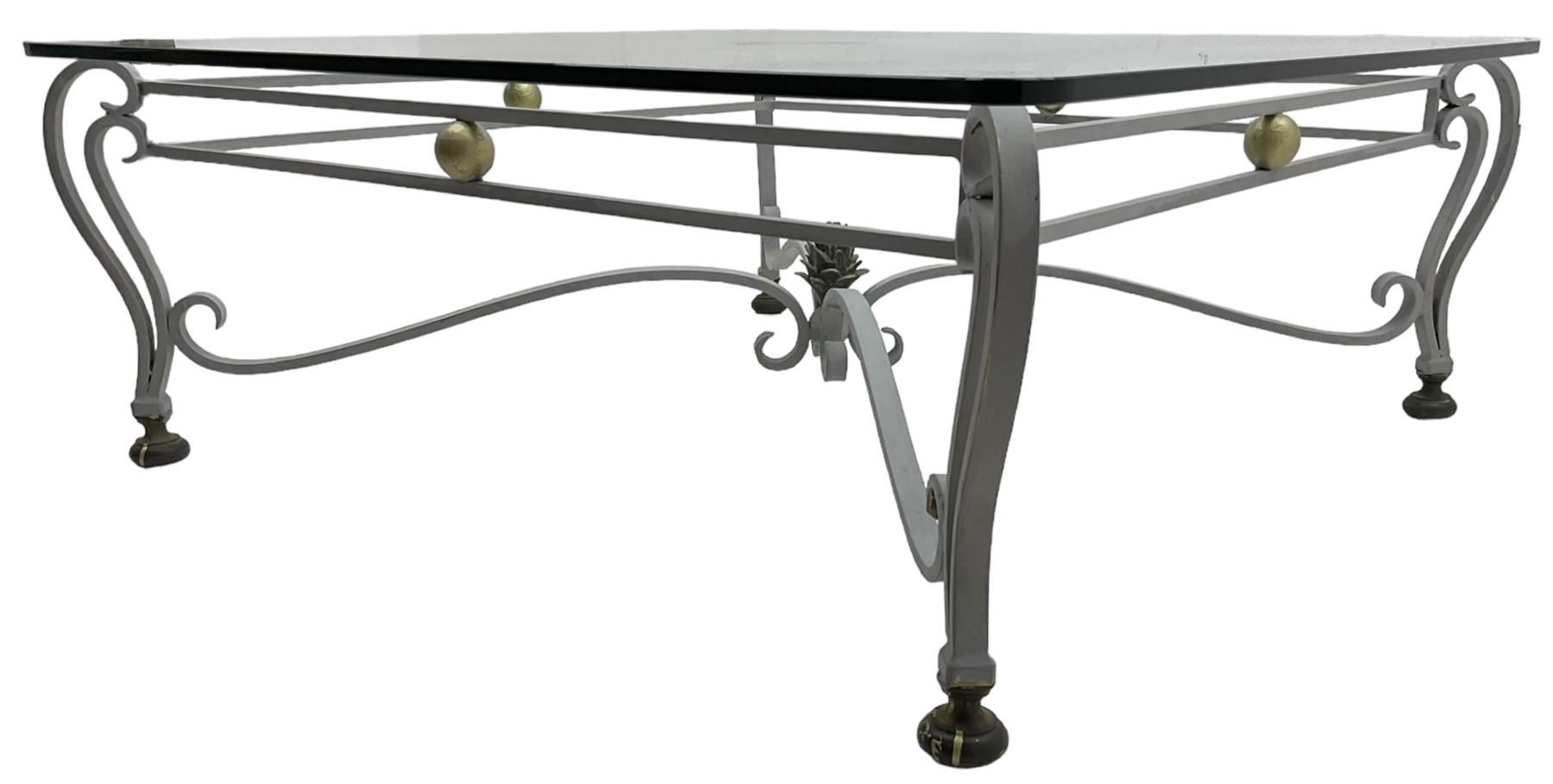 Wrought metal and glass top coffee table