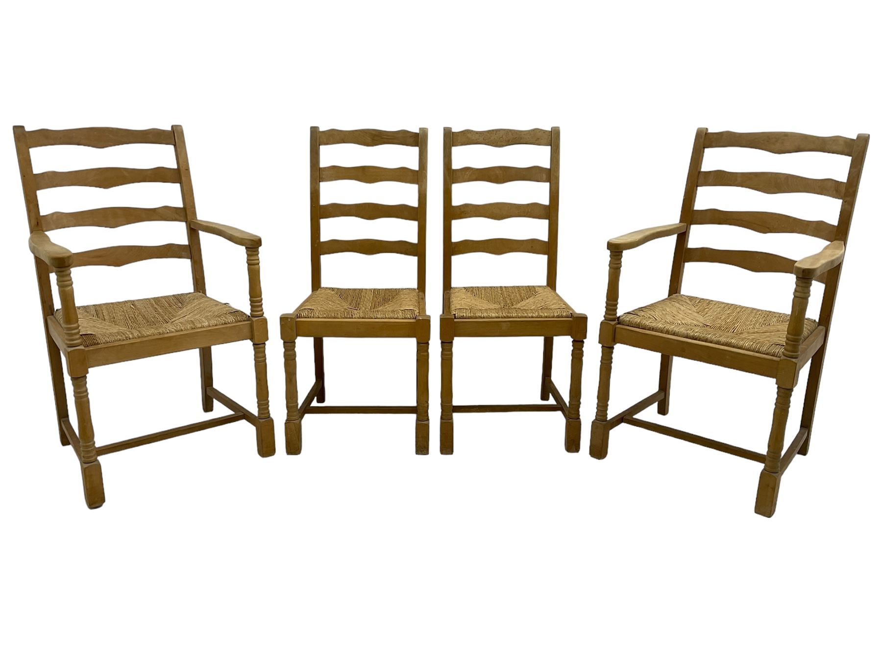 Set of six (4+2) beech dining chairs - Image 4 of 8