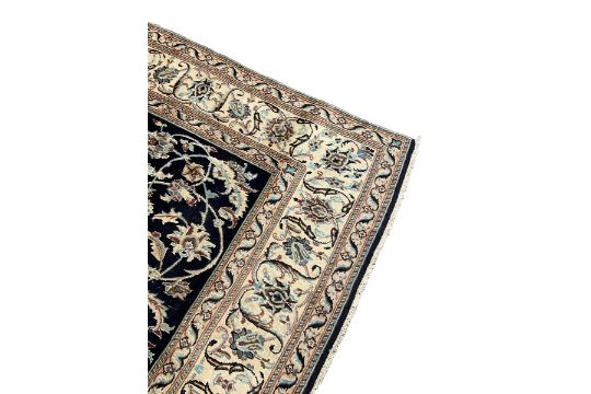 Central Persian part silk indigo ground Nain carpet - Image 2 of 7