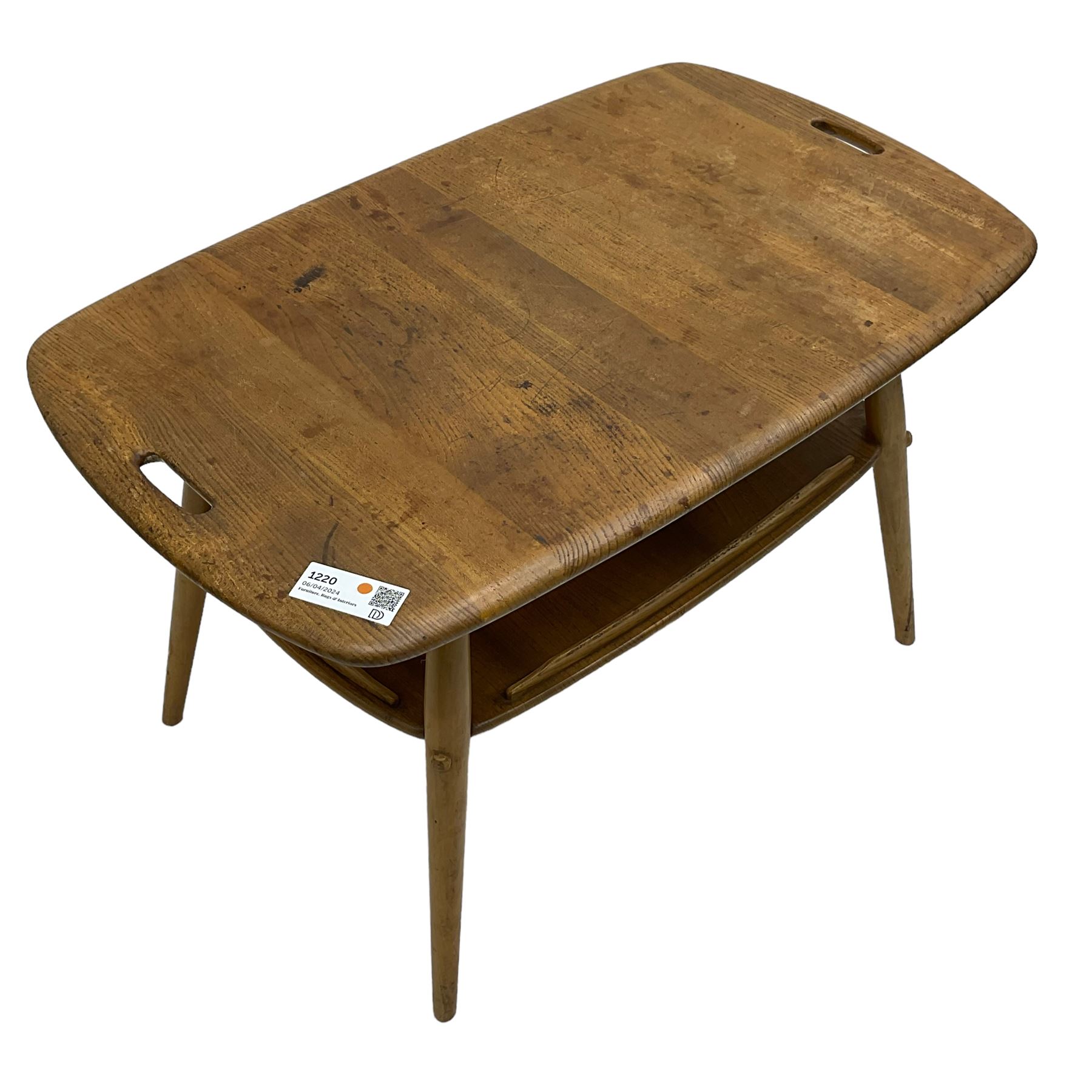 Ercol - mid-20th century elm and beech model. 457 butler's tray two-tier coffee table - Image 4 of 4