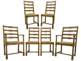 Set of six (4+2) beech dining chairs