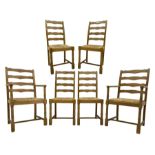 Set of six (4+2) beech dining chairs