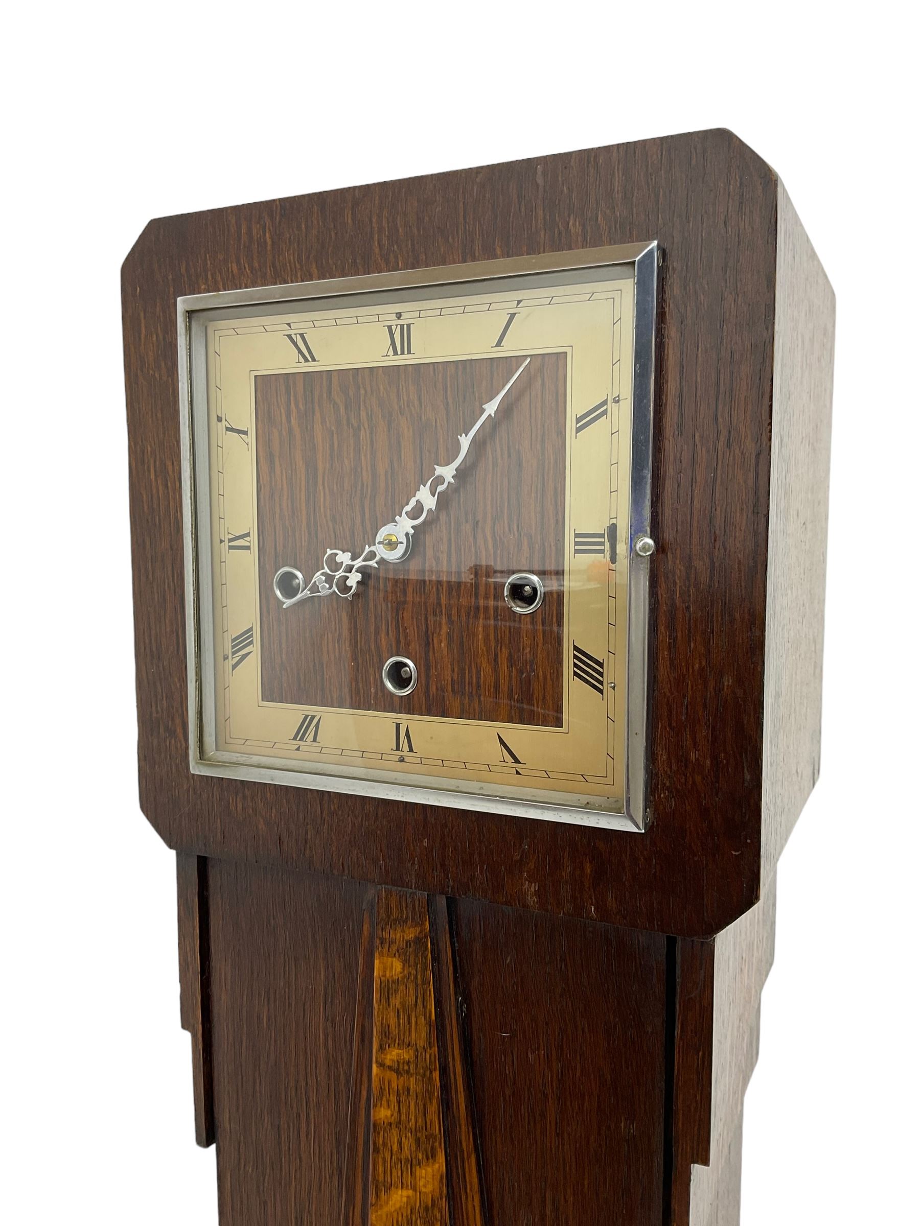 English - Early 20th century 8-day oak cased Art Deco grandmother clock - Image 4 of 5