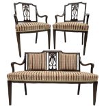 Edwardian mahogany framed three-piece salon suite - two-seat sofa