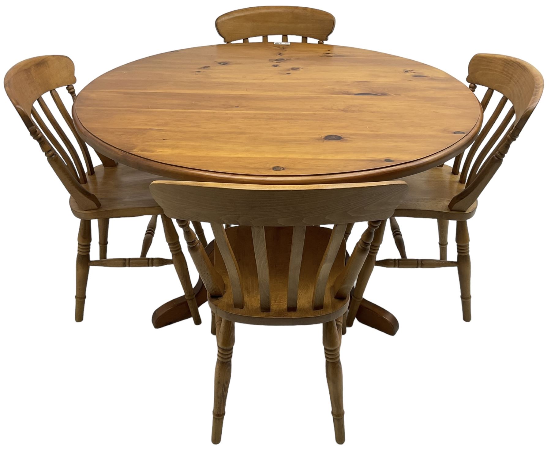 Waxed pine circular pedestal dining table (D122cm - Image 5 of 6