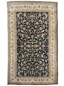 Central Persian part silk indigo ground Nain carpet