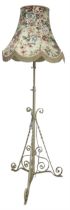 Cream painted wrought iron standard lamp with floral shade
