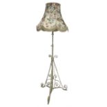 Cream painted wrought iron standard lamp with floral shade