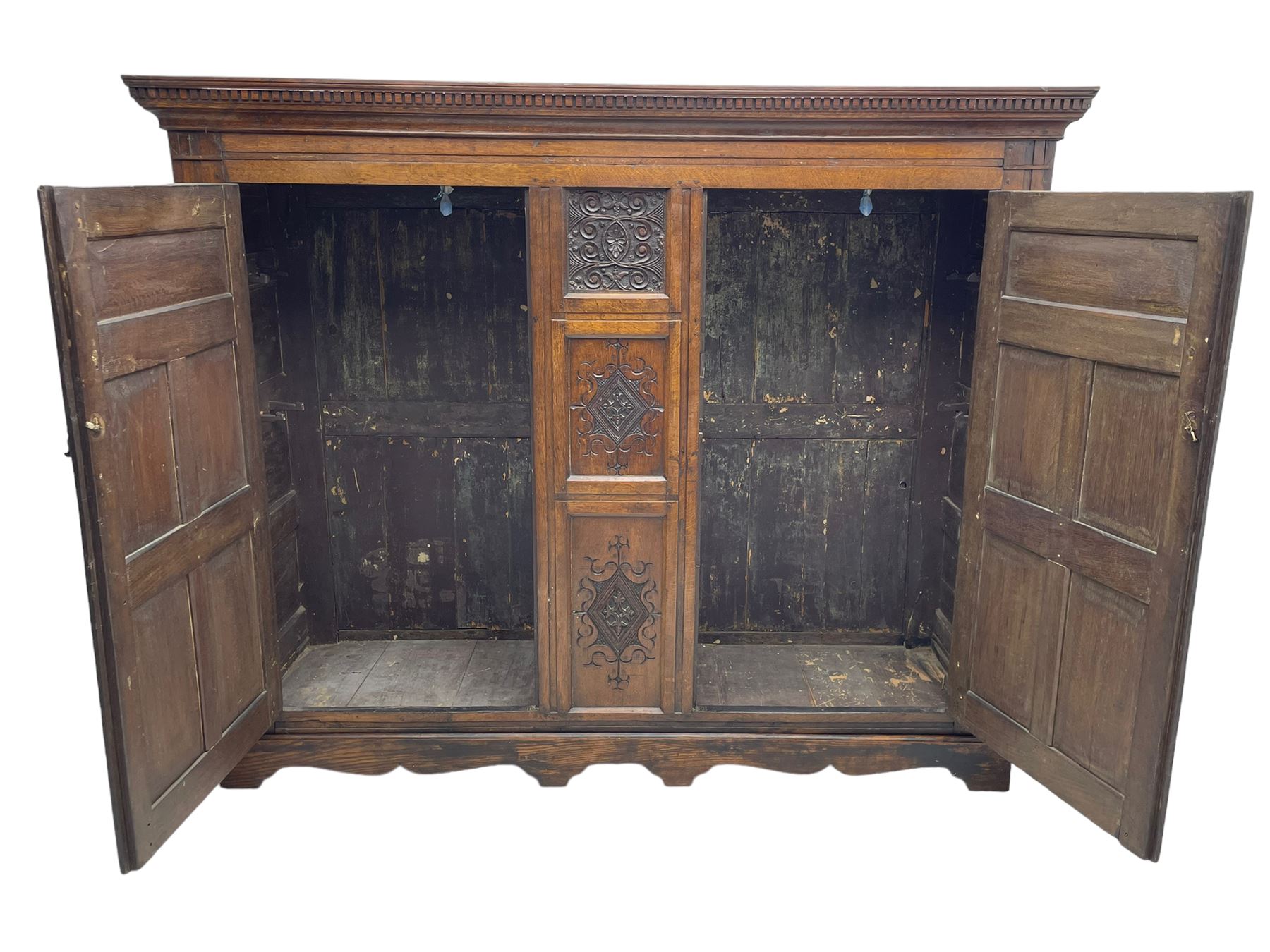 Large 18th century and later oak livery cupboard - Image 10 of 10