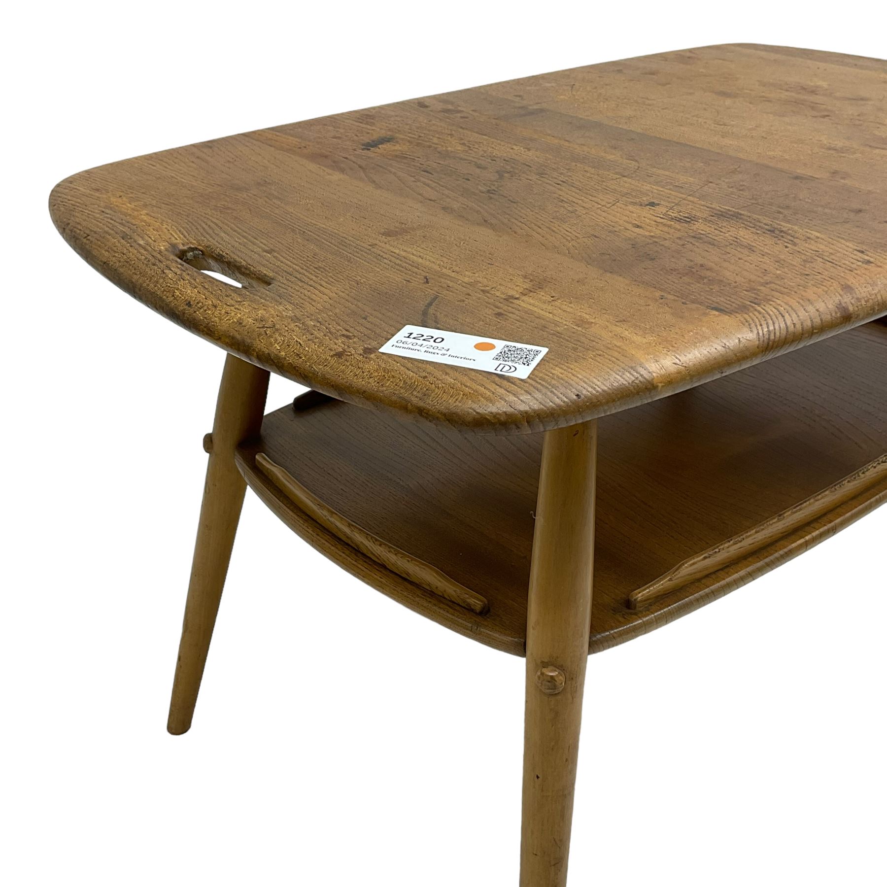 Ercol - mid-20th century elm and beech model. 457 butler's tray two-tier coffee table - Image 3 of 4