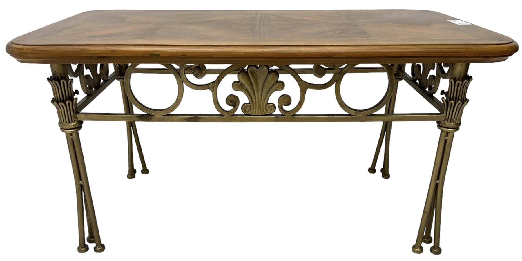 Metalwork and cherry wood rectangular coffee table