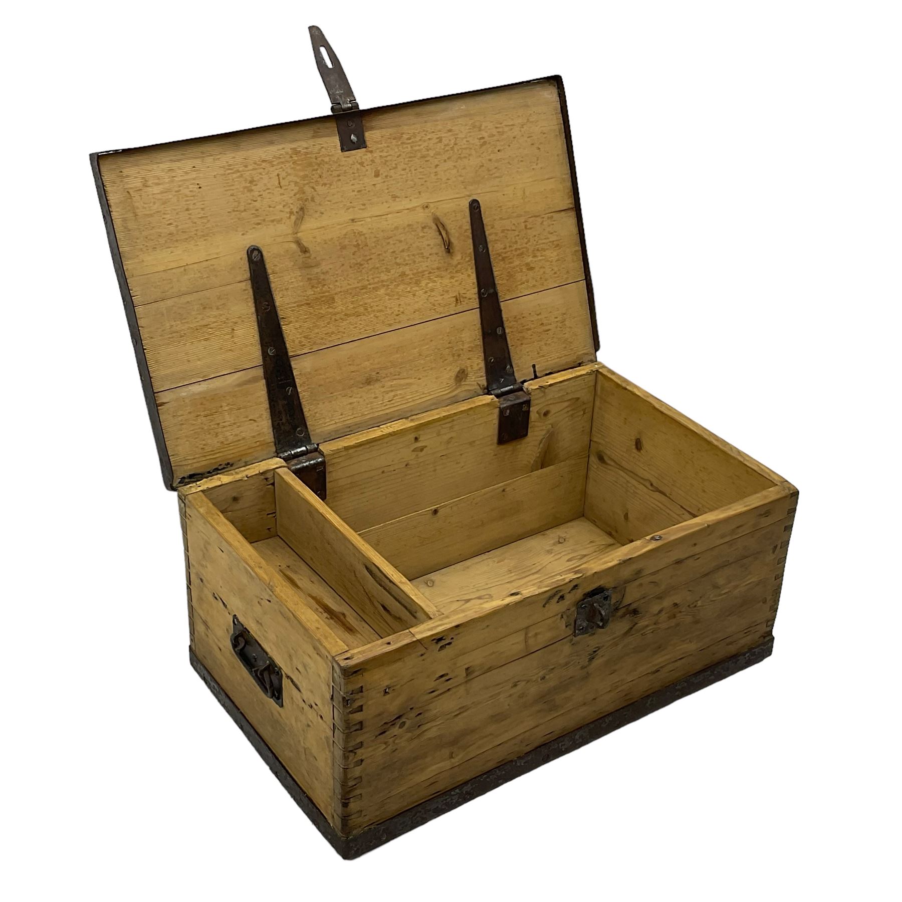 19th century pine and wrought metal bound tool chest (W67cm - Image 2 of 6