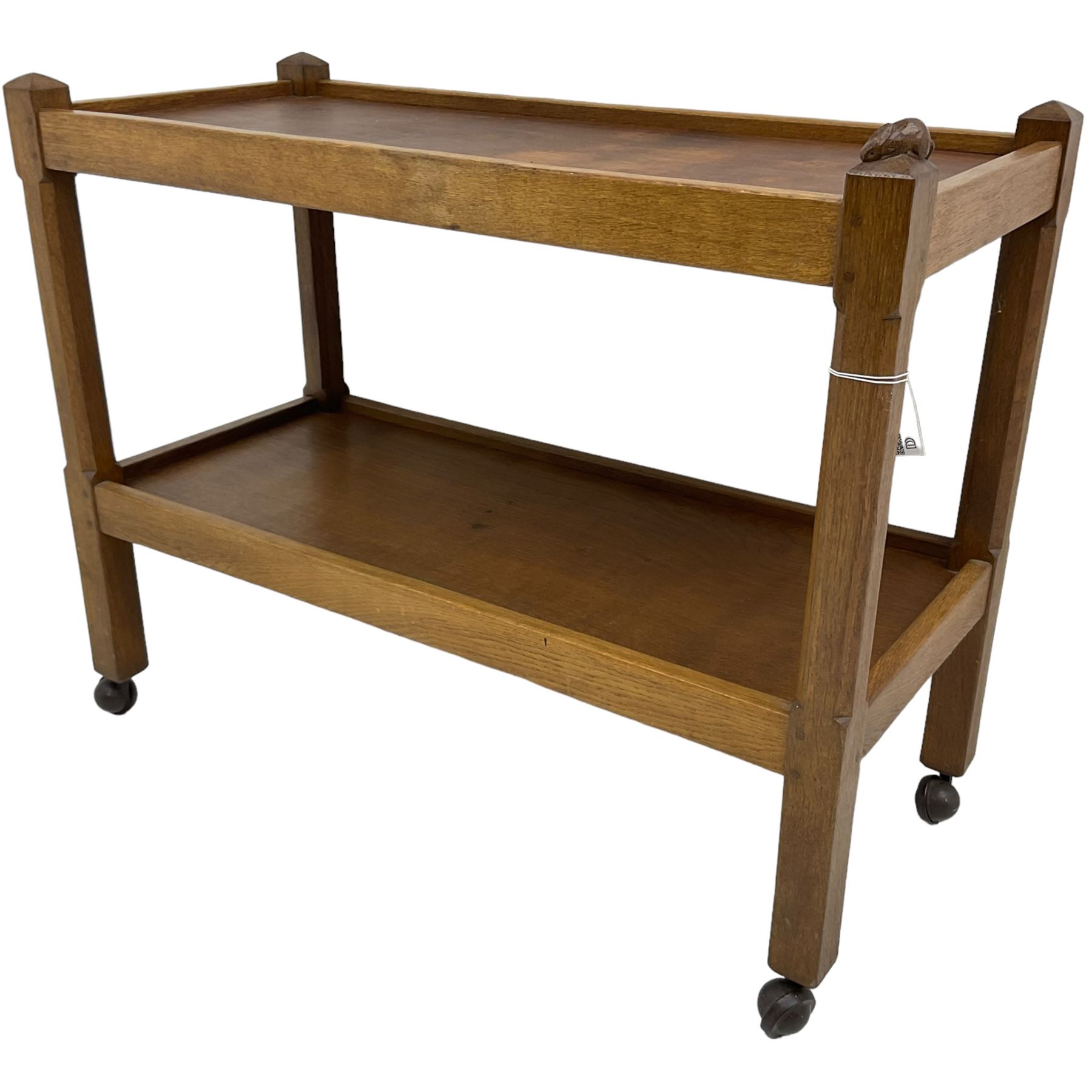 Rabbitman - adzed oak two-tier drinks trolley - Image 4 of 7