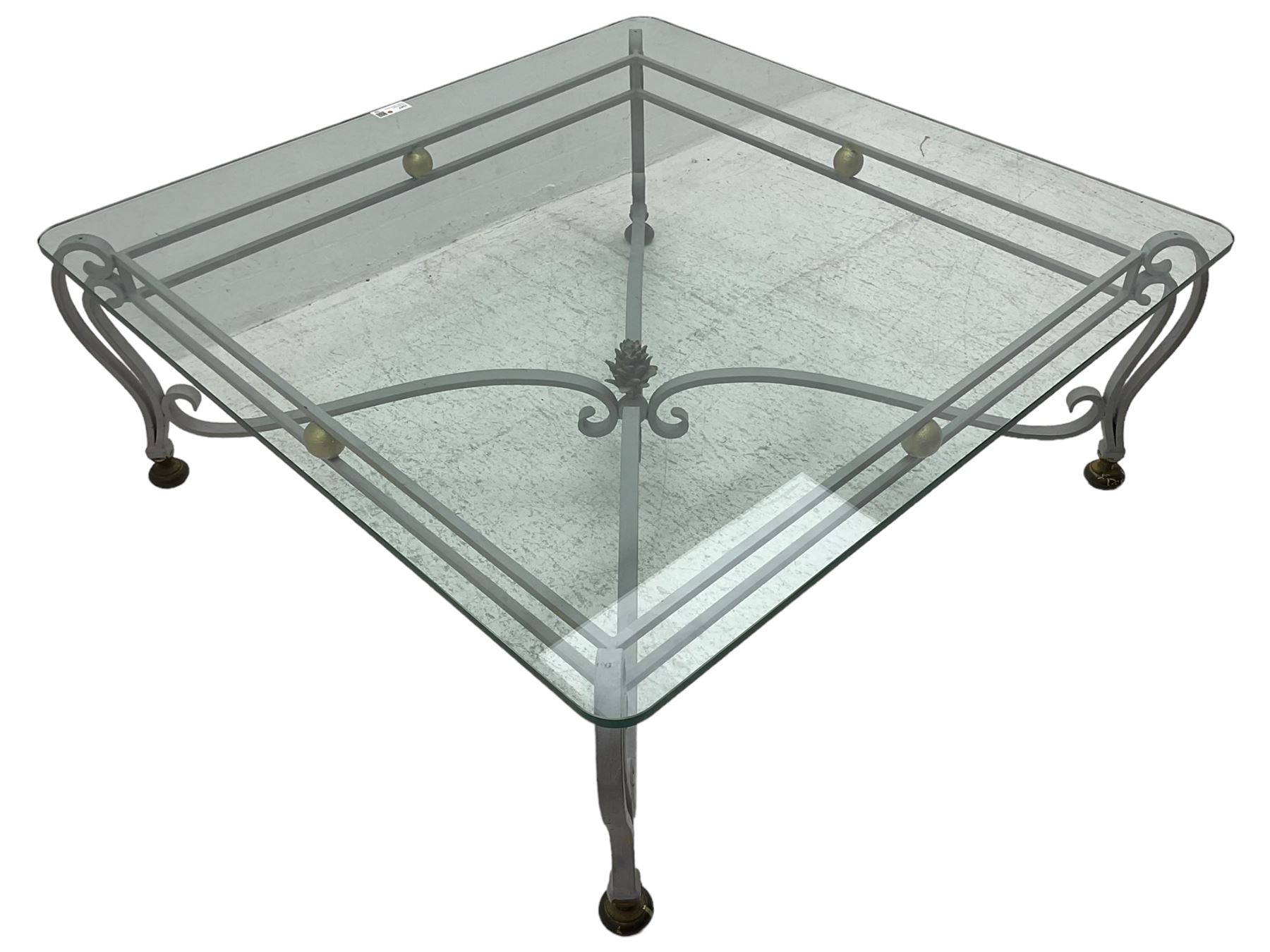 Wrought metal and glass top coffee table - Image 6 of 6