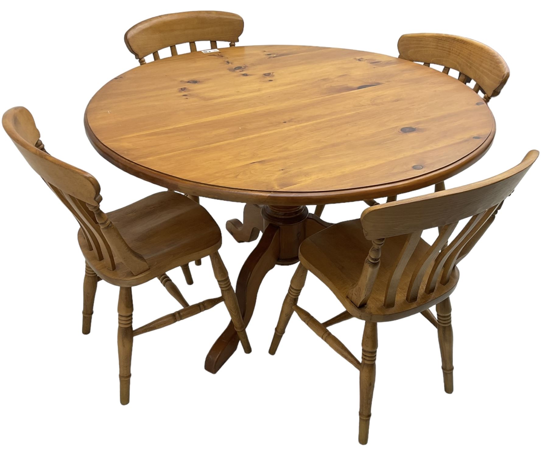 Waxed pine circular pedestal dining table (D122cm - Image 3 of 6