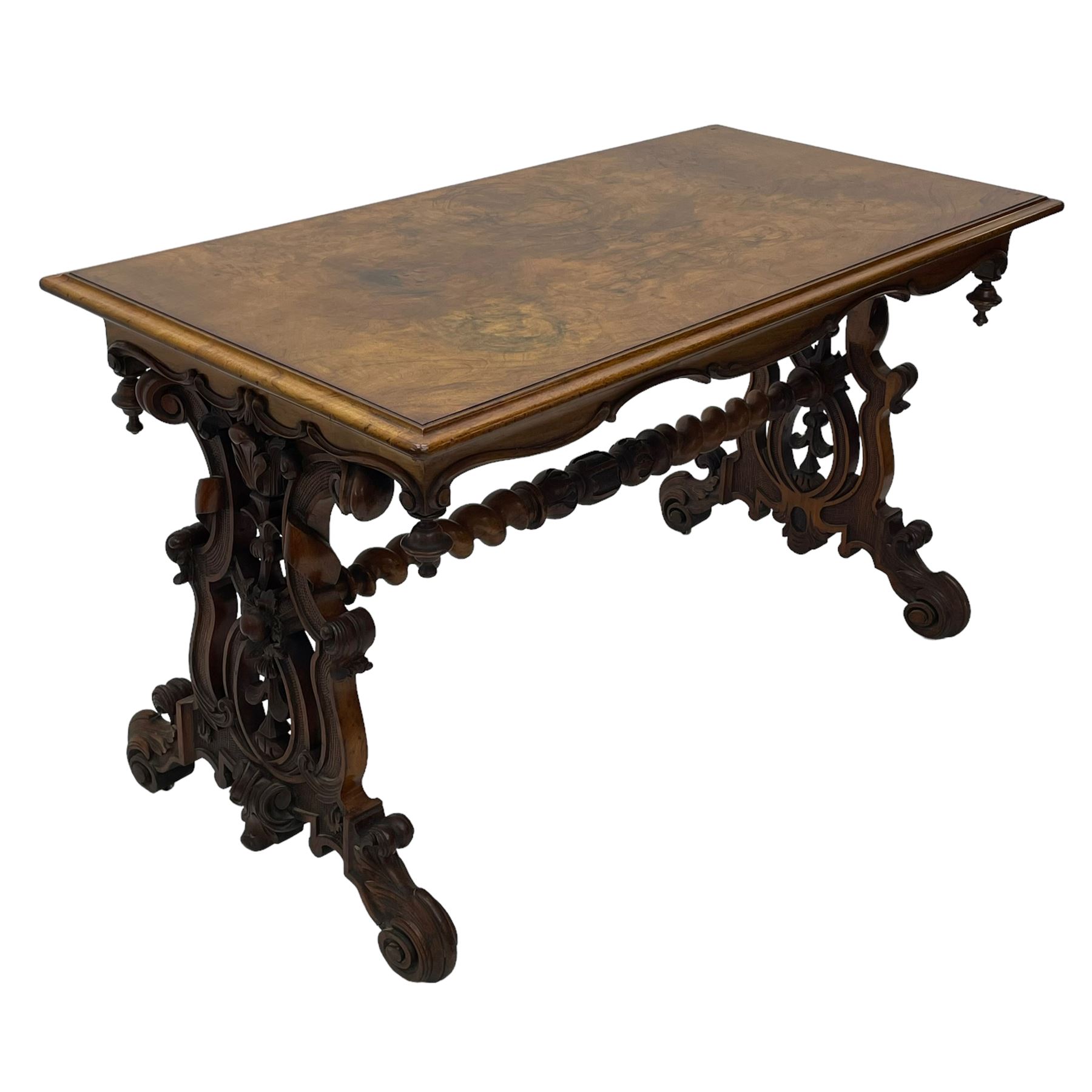 Victorian figured walnut stretcher side table