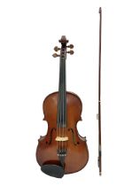 Small 20th century viola copy of a Tertis with a maple back and ribs and spruce top in a hard case w