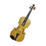 Copy of a full size Stradivarius violin with an ebonised fingerboard and tailpiece