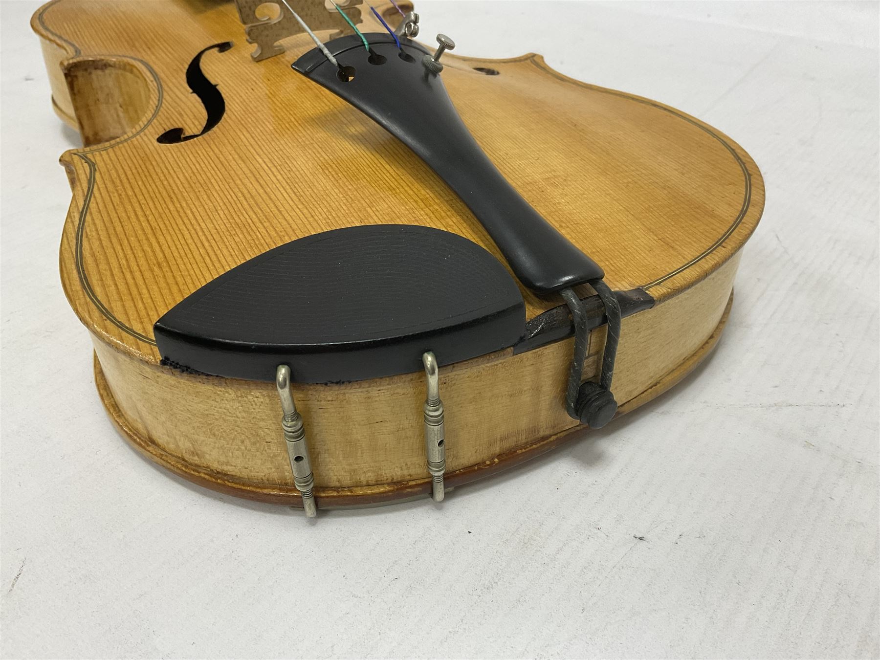 Copy of a full size Stradivarius violin with an ebonised fingerboard and tailpiece - Image 12 of 14