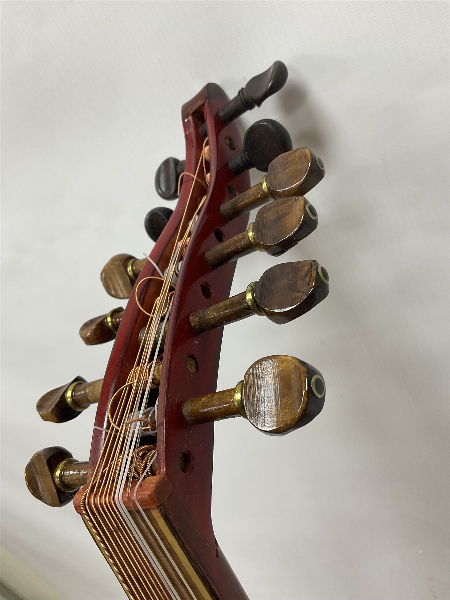 20th century Middle Eastern six string lute with a segmented back and a purpose designed hardwood st - Image 10 of 16