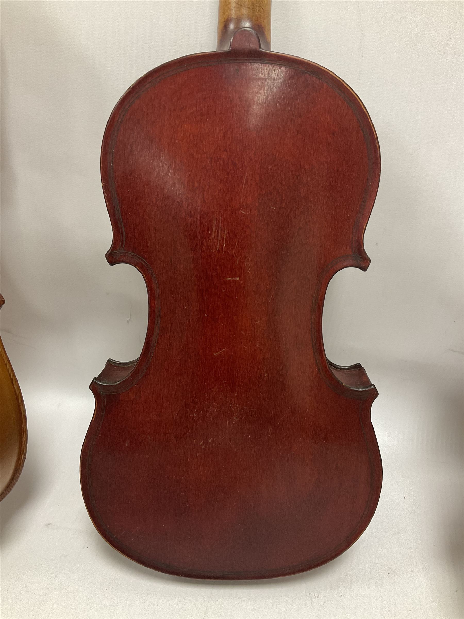 Four violins 1/8th size; half size with Nicolas Bertholini label; three-quarter size with Stradivari - Image 9 of 23