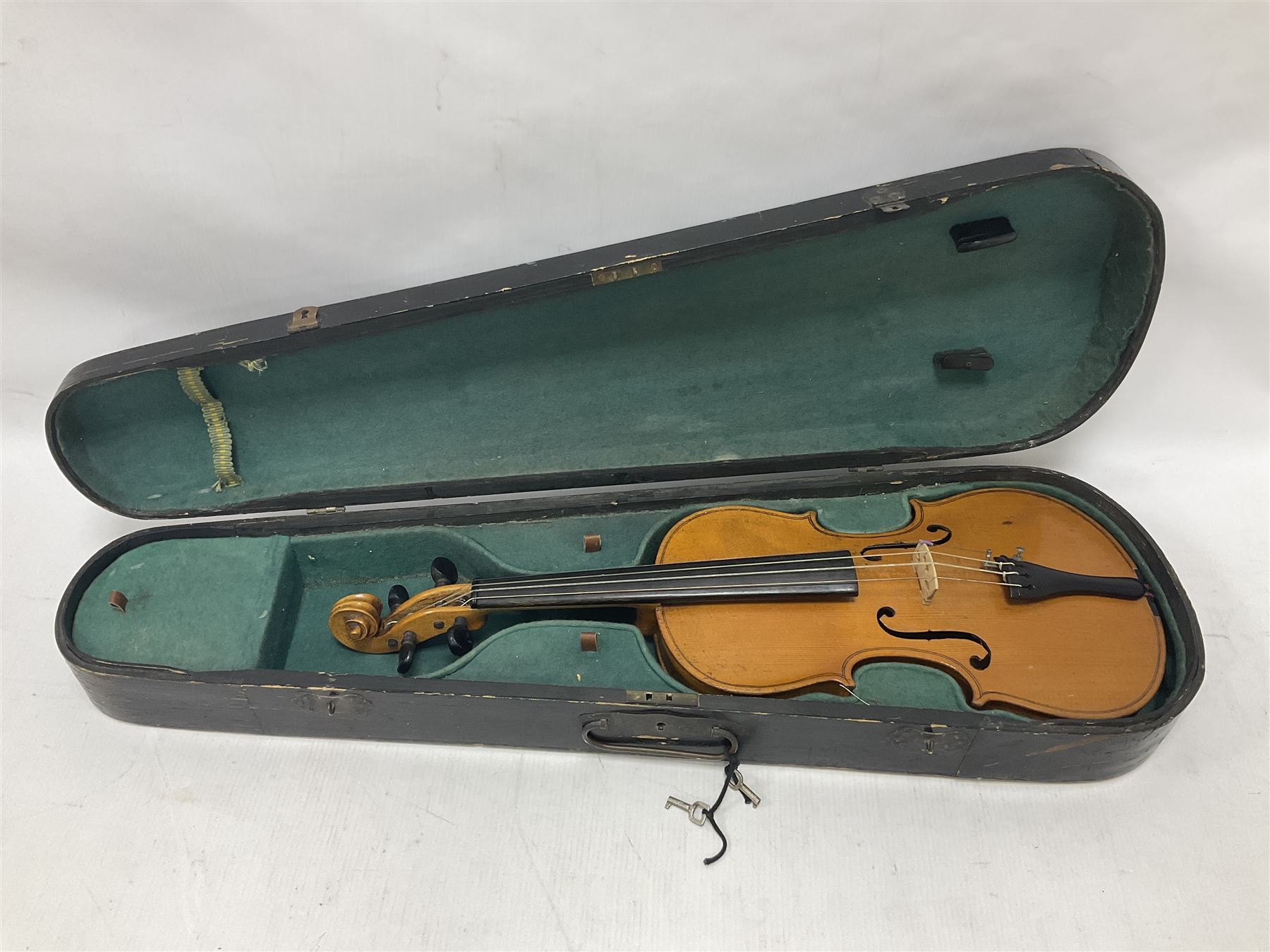19th century 3/4 size violin in its original fitted wooden “coffin case” Overall length 53cm No bow - Image 3 of 16