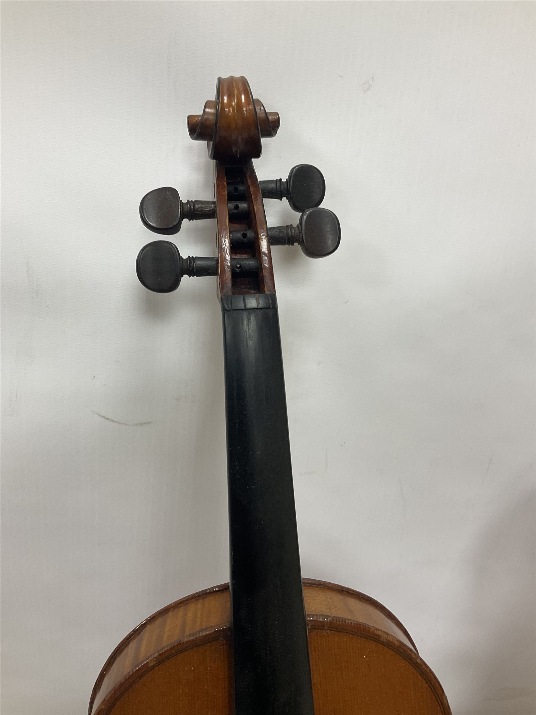 Four violins 1/8th size; half size with Nicolas Bertholini label; three-quarter size with Stradivari - Image 12 of 23