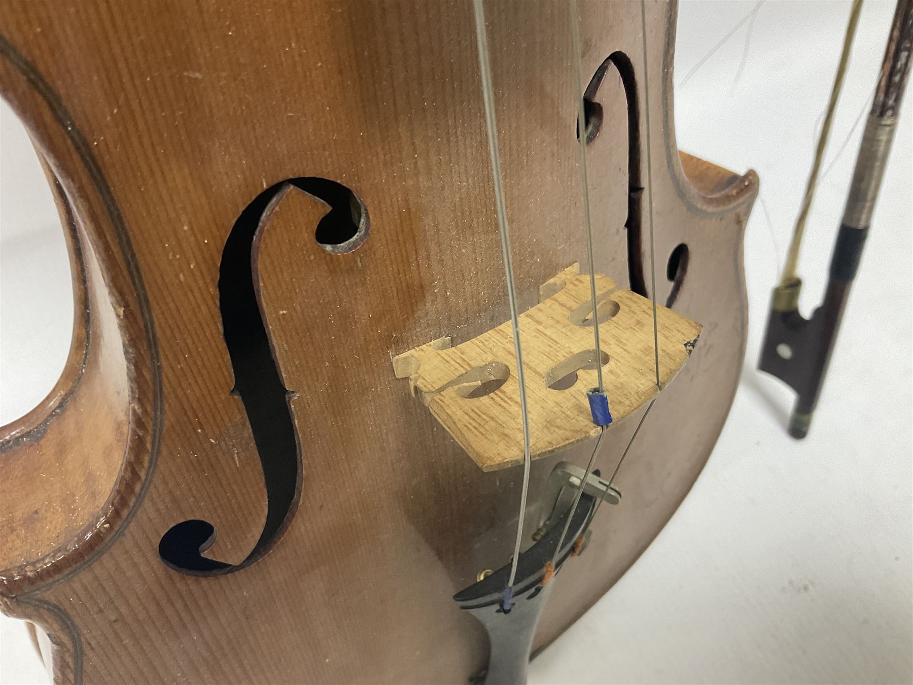 Early 20th century full size violin in a hard case with bow - Image 6 of 20