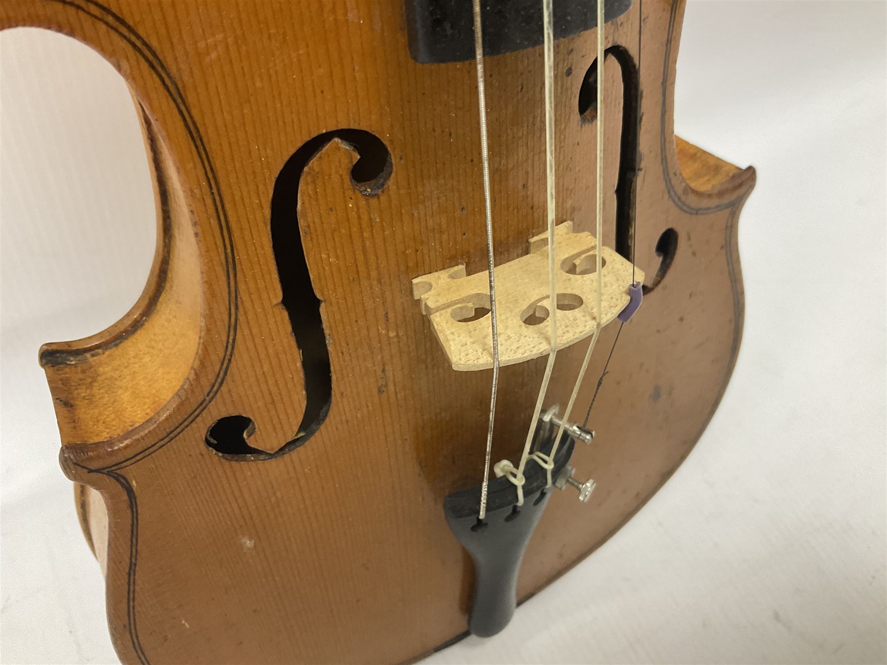 19th century 3/4 size violin in its original fitted wooden “coffin case” Overall length 53cm No bow - Image 6 of 16